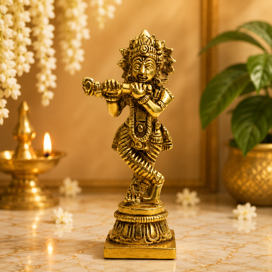 Elegant Golden Krishna Idol Statue