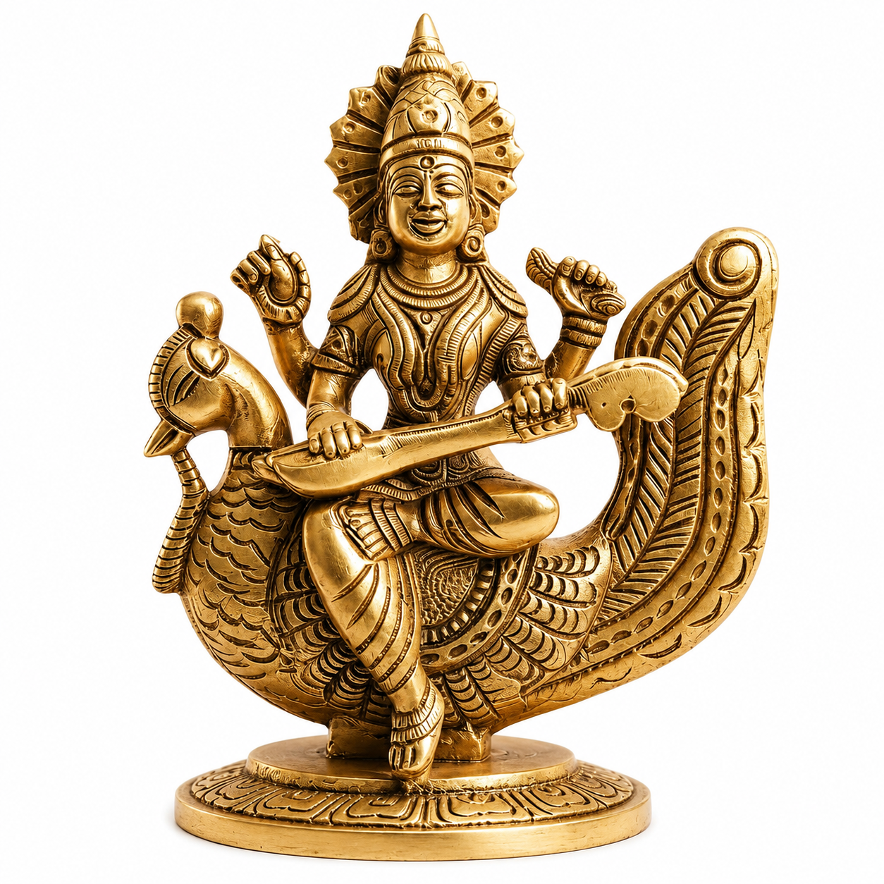 Brass Goddess Saraswati Idol on Swan