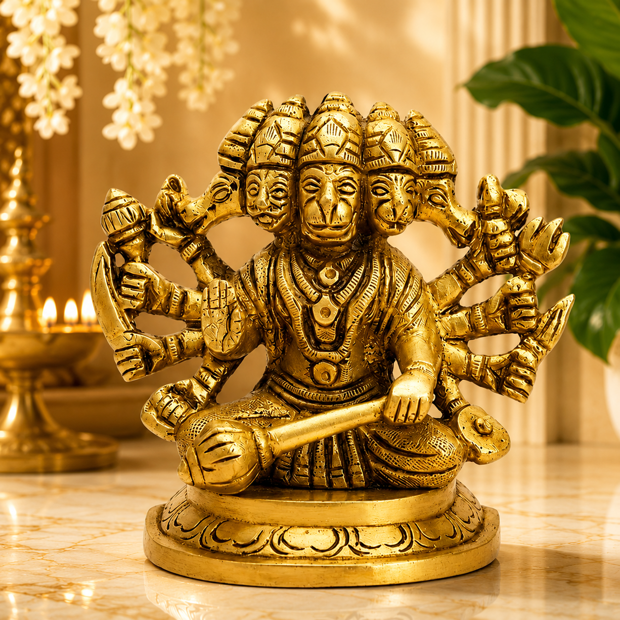 Brass Panchmukhi Hanuman Idol